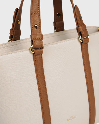 Hanna Top Handle (Cream), Vegan Leather, Handle View