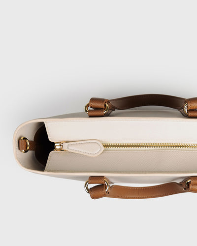 Hanna Top Handle (Cream), Vegan Leather, Top View