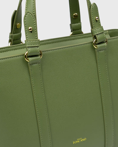 Hanna Top Handle (Olive) ,Vegan Leather , Close Up View
