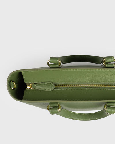 Hanna Top Handle (Olive) ,Vegan Leather , Top View