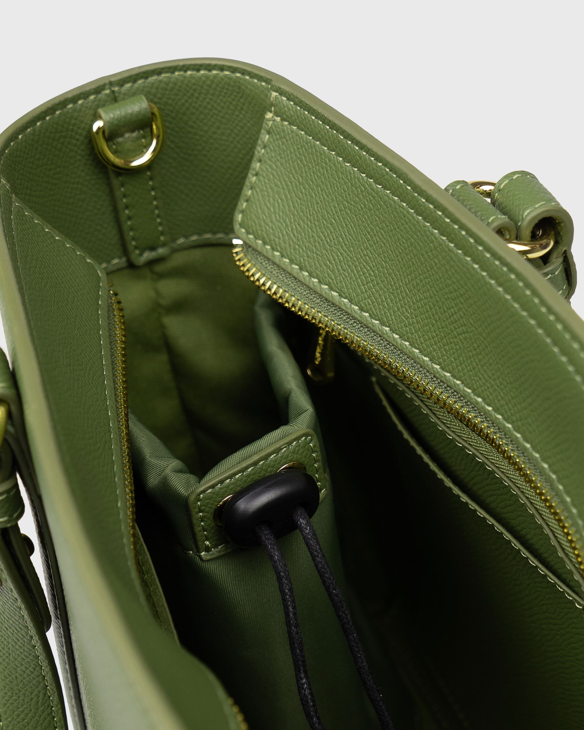 Hanna Top Handle (Olive) ,Vegan Leather , inside View