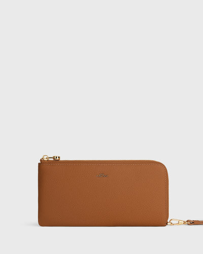 Aimee L-zip Wristlet Clutch (Camel)