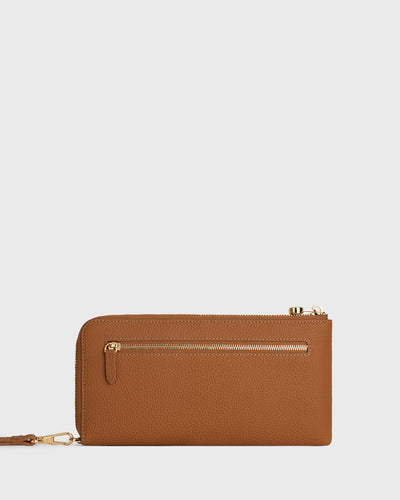 Aimee L-zip Wristlet Clutch (Camel)