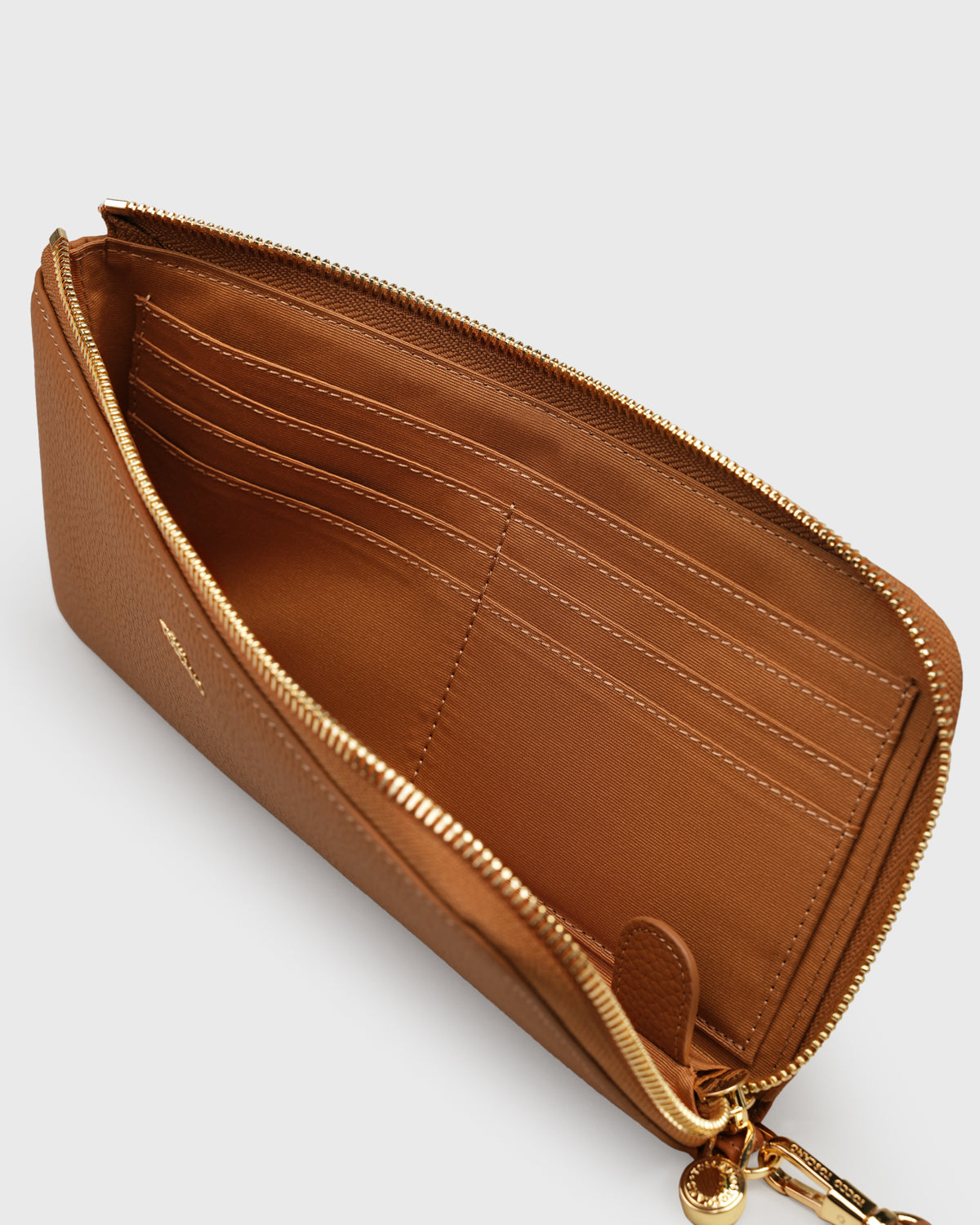 Aimee L-zip Wristlet Clutch (Camel)