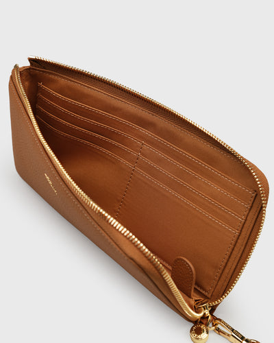 Aimee L-zip Wristlet Clutch (Camel)