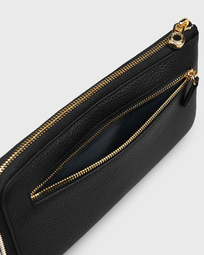 Aimee L-zip Wristlet Clutch (Black)