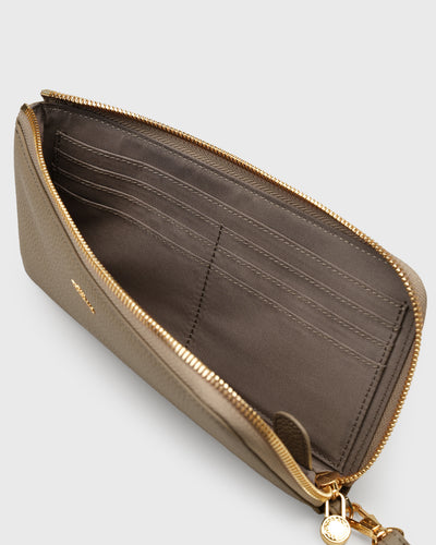 Aimee L-zip Wristlet Clutch (Taupe)