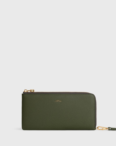 Aimee L-zip Wristlet Clutch (Olive)