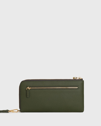 Aimee L-zip Wristlet Clutch (Olive)