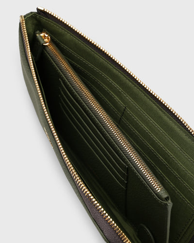 Aimee L-zip Wristlet Clutch (Olive)