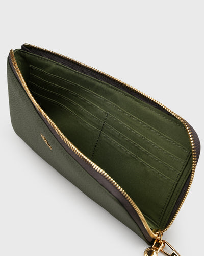 Aimee L-zip Wristlet Clutch (Olive)