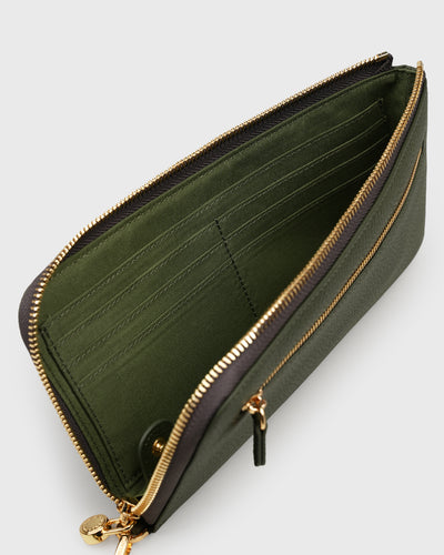 Aimee L-zip Wristlet Clutch (Olive)