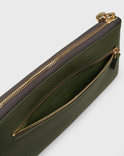 Aimee L-zip Wristlet Clutch (Olive)