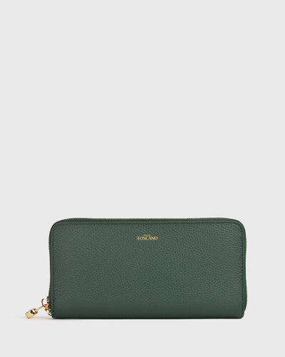 Aimee Green Leather Long Wallet - Front View