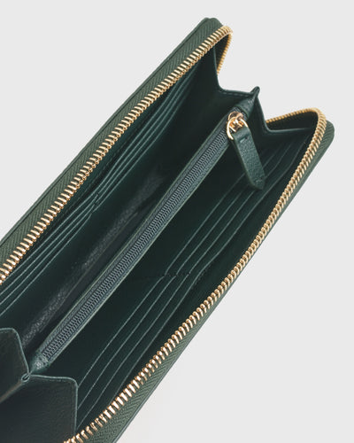 Aimee Green Leather Long Wallet - Top Internal View