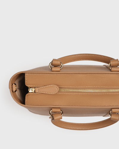 Hanna Top Handle (Brown), Vegan Leather, Top View