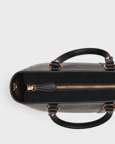 Hanna Top Handle (Black), Vegan Leather, Top View